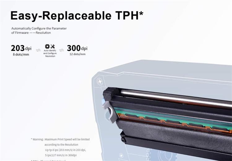 iDPRT iT4P thermal transfer printer equipped with easy replaceable TPH